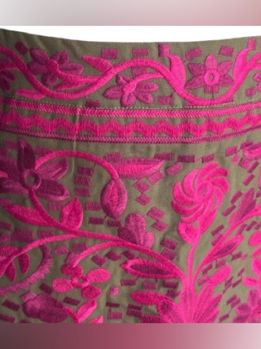 NWT J. MARIE Embroidered Floral Skirt Olive Green Fuchsia Boho Designer Cotton - Picture 6 of 16